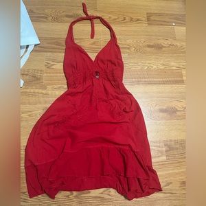 Red dress with floral embroidery